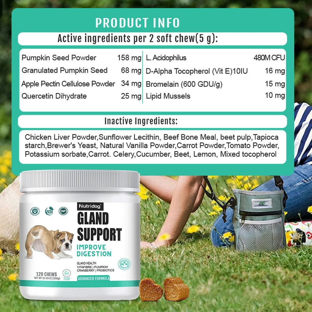 Dog Anal Gland Support – Fiber & Salmon Chews for Relief